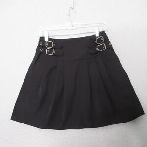 Vintage Nanette Lepore Skirt Black Mini Pleated Whimsigoth Grunge Y2K Buckle